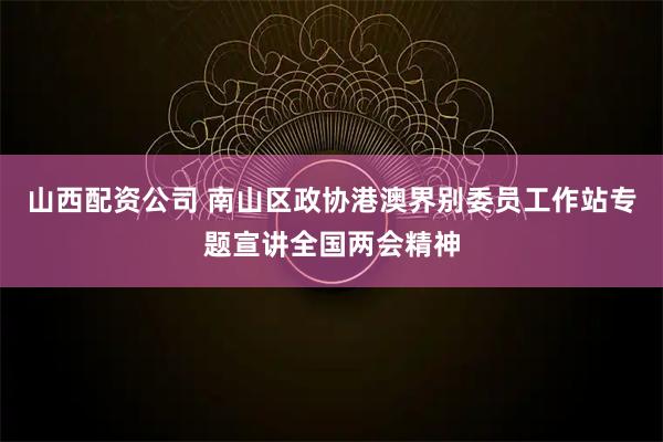 山西配资公司 南山区政协港澳界别委员工作站专题宣讲全国两会精神